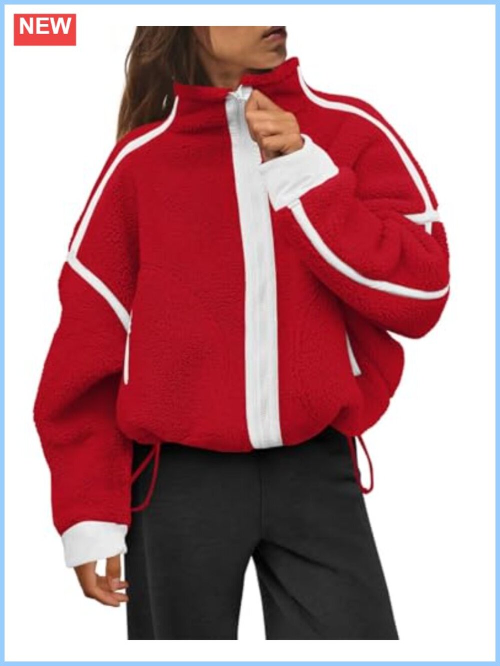 Women's Sherpa Fleece Jacket Zip Up Fuzzy Casual Oversized with Pockets